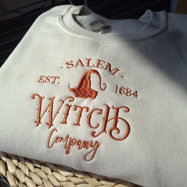 Sudadera bordada, sudadera de cuello redondo bordada de Halloween, sudadera de bruja de Salem, sudadera de cuello redondo de temporada espeluznante, sudadera con capucha vintage de bruja de Salem