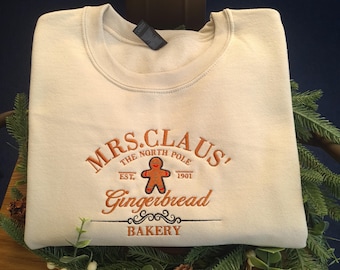 Mrs Claus Christmas Embroidered Sweatshirt, Gingerbread Embroidered Jumper, Christmas Sweater, Womens Xmas Sweater, Christmas Sweatshirt