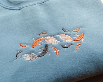 Embroidered Koi Fish Sweatshirt, Vintage Fish Embroidered Crewneck, Fish Shirt Gift, Fisherman Crewneck, Fisher Crewneck, Gift For Fish Love