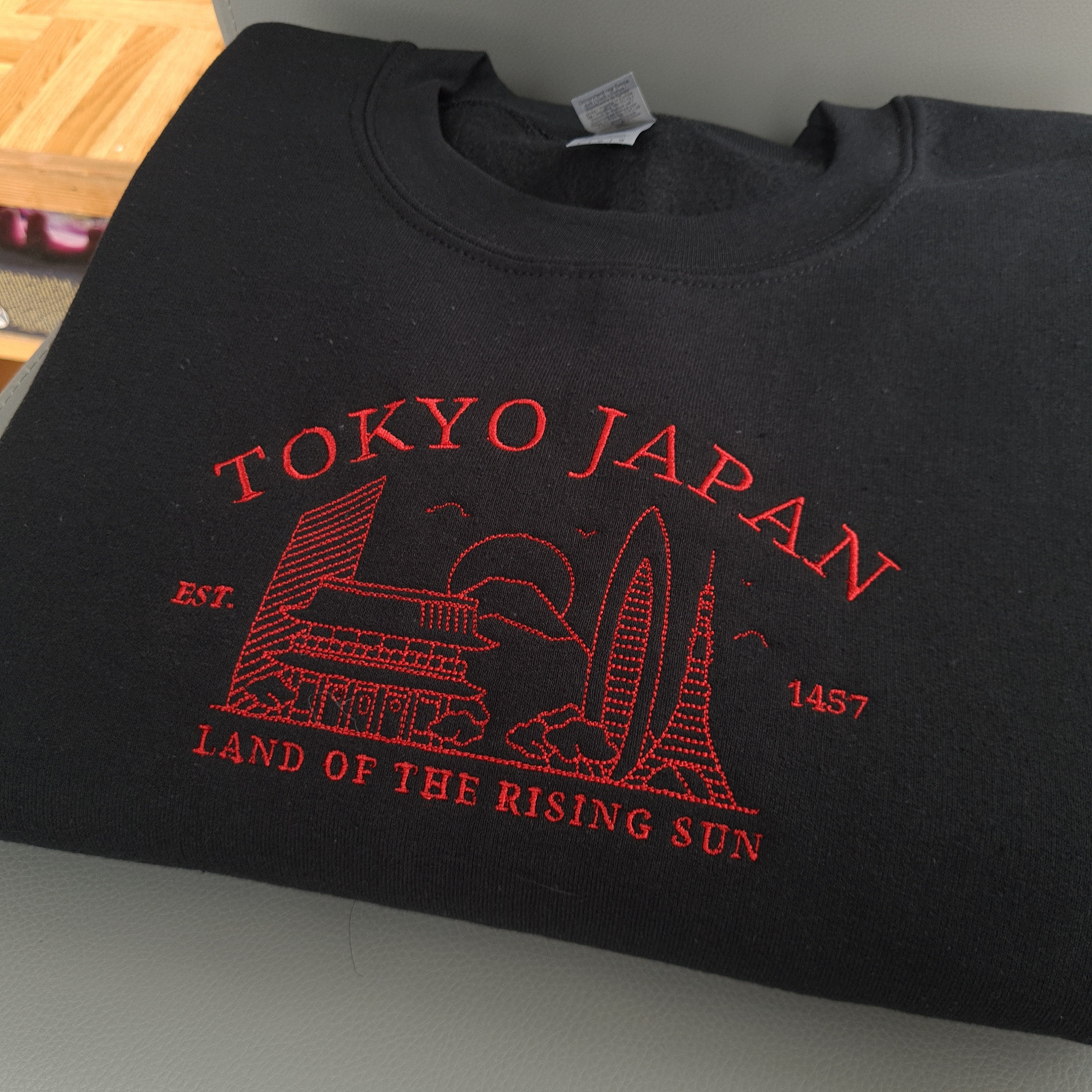 Embroidered Sweatshirt, Tokyo Japan Embroidered Sweatshirt, Tokyo
