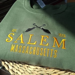 Embroidered Sweatshirt, Salem Massachusetts Sweatshirt, Halloween Embroidered Crewneck, Vintage Salem Witch Sweatshirt, Spooky Season Jumper