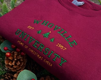 Embroidered Sweatshirt, Whoville University Sweatshirt, Vintage Christmas University Sweatshirt, Whoville Christmas Sweater, Christmas Crew