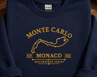 Monte Carlo Circuit Embroidered Sweatshirt, Monaco Motorsport Jumper, Racing Track Crewneck, Formula Fan Gift, Car Lover