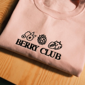 Embroidered Sweatshirt, Berry Club Embroidered Sweatshirt, Vintage Summer Berries Crewneck, Fruits Vintage Crewneck, Gift For Girlfriend