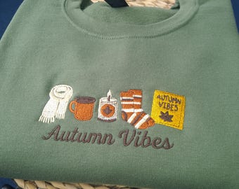 Embroidered Fall Sweater, Autumn Vibes Embroidered Sweatshirt, Cozy Season Fall Sweatshirt, Retro Autumn Crewneck, Gift for Her