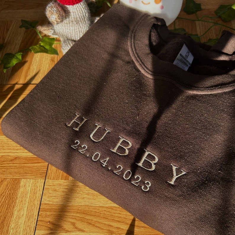 Custom Year Wifey Hubby Embroidered Valentine Sweatshirt Matching Couples Jumper Trendy Girlfriend Gift Unisex Wedding Gift Husband Crewneck image 8