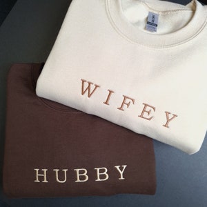Custom Year Wifey Hubby Embroidered Valentine Sweatshirt Matching Couples Jumper Trendy Girlfriend Gift Unisex Wedding Gift Husband Crewneck image 3