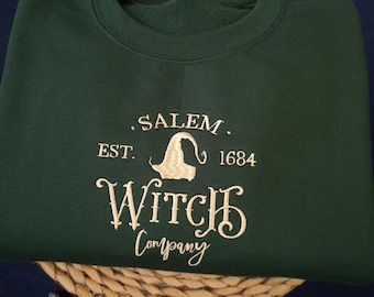 Sweat-shirt brodé, col rond brodé Halloween, sweat-shirt sorcière de Salem, col rond de la saison fantasmagorique, sweat à capuche vintage de sorcière de Salem
