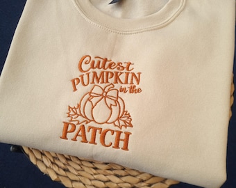 Autumn Vintage Sweatshirt, Embroidered Pumpkin Patch Sweatshirt, Cute Fall Embroidered Sweatshirt, Fall Sweatshirt, Cozy Fall Crewneck