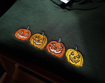 Besticktes Sweatshirt, Kürbis gesticktes Halloween-Sweatshirt, Herbstästhetik Halloween-Pullover, Halloween-Geschenk für sie, Herbst-Crewneck