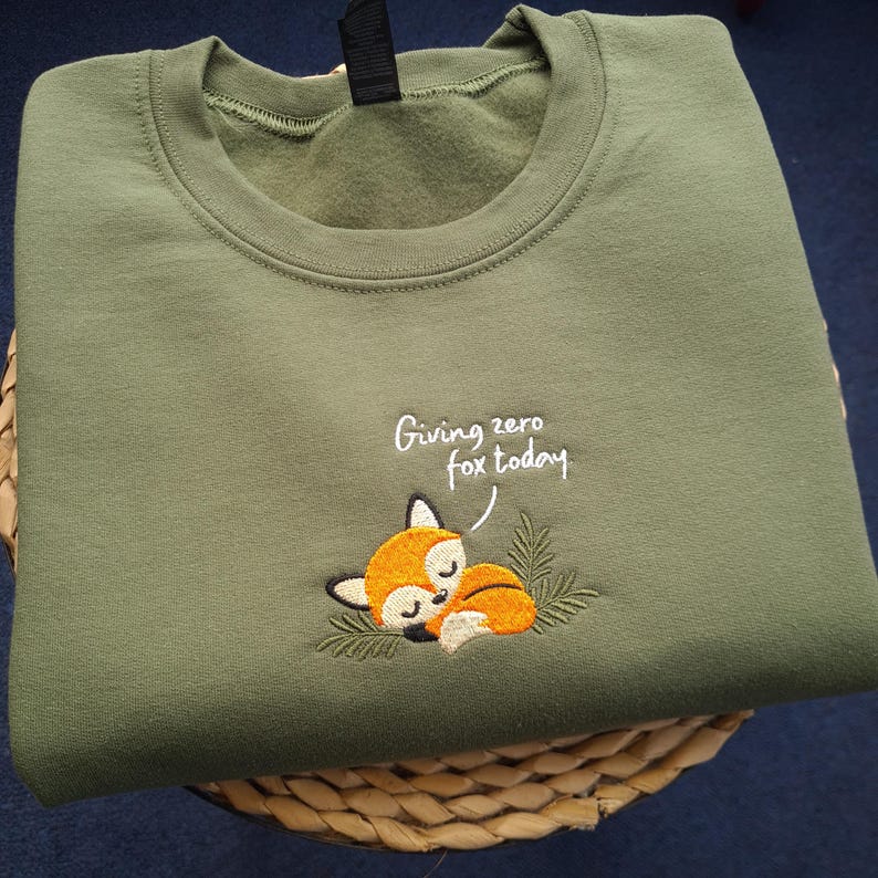 Giving Zero Fox Embroidered Sweatshirt, Funny Fox Hoodie, Cute Lazy Fox Jumper, Sarcastic Animal Sweater, Cozy Aesthetic Gift image 7
