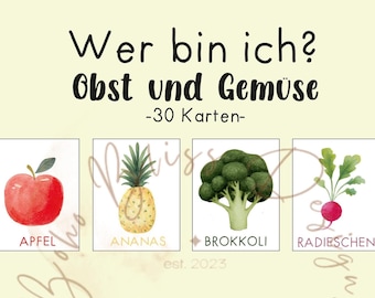 Who am I game for children, fruit and vegetable game, nutrition for children learning, learning cards for children, cards for fruits and vegetables, learning cards for fruits and vegetables