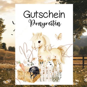 Gutschein Reiten, Gutschein Ponyreiten, Geburtstagsgeschenk Reiterhof, Karte Reiten, Gutscheinkarte Ponyreiten, Geschenk für Pferdefans, pdf