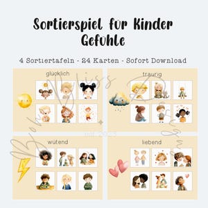 Gioco di classificazione delle emozioni per bambini, gioco per imparare le emozioni, gioco di abbinamento delle emozioni, comprensione delle emozioni, carte illustrate per le emozioni, gioco di classificazione Montessori, pdf