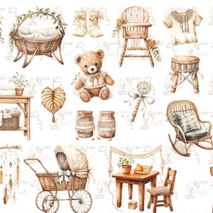 baby shower bohème PNG, chambre d'enfant bohème, clipart aquarelle bébé Boho, clipart animal de chambre d'enfant, clipart baby shower, conception de sublimation, clipart bébé