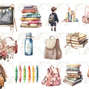 school clipart set, School Supplies Clipart Set,Back to School Sublimation Files,Watercolor School Clipart,watercolor Back to School clipart