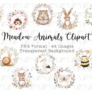 meadow animals, woodland animals, floral animals, animal clipart, baby animal clipart, nursery clipart, watercolor animals,printable animals