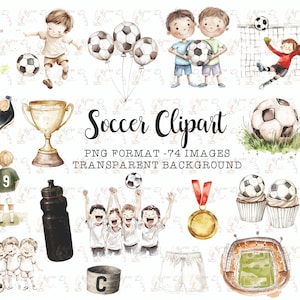 Clipart di calcio ad acquerello, clipart di sport per bambini, clipart di calcio, bundle di clipart di calcio ad acquerello, immagini di palloni da calcio, grafica di calcio