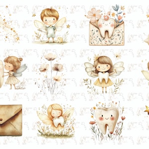 Fée des dents clipart, personnages de fées aquarelle clipart, fée des dents clipart aquarelle, petits personnages de contes de fées, dent de bébé, dent de lait