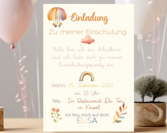 Einschulung Karte Mädchen, Regenbogen Einladung, Mein erster Schultag, Schulkind 2024, Einladung Einschulung, Einladung Einschulungsfeier