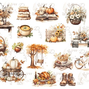 Clipart de otoño Acuarela Clipart de otoño Calabazas Clipart floral Clipart de granja de otoño Decoración rústica Vintage Acción de gracias PNG Acuarela Otoño