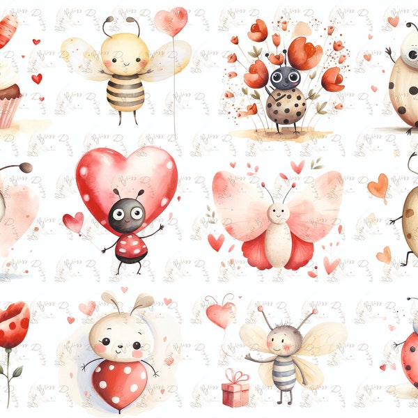 Cute Love Bug Clipart Bundle, Valentines Day Clipart, Digital Paper Craft, Love Clipart,Cute Clipart,mothers day clipart,fathers day clipart