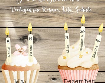Birthday calendar for children, group room calendar, calendar for children, birthday overview, annual calendar for children, daycare school calendar,pdf