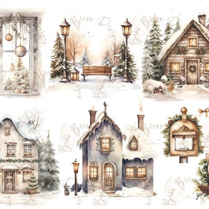 Watercolor Christmas Clipart Winter Houses Cozy Clipart winter clipart clipart christmas Watercolor Winter arrangements Clipart aquarell