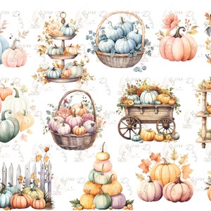 Clipart de abóbora, abóboras aquarela rosa, azul, violeta, amarelo clip art, halloween, chá de bebê, cartão de aniversário, sublimação PNG DIY