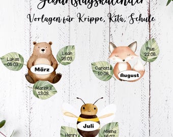 Birthday calendar for children, group room calendar, calendar for children, birthday overview, annual calendar for children, daycare school calendar,pdf