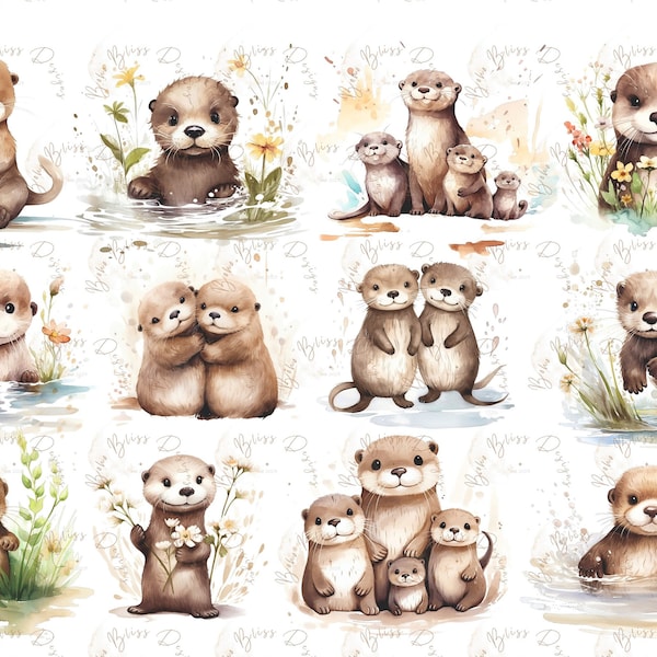 Sea otter clipart, Kids cute baby animals png, Watercolor Otters Clipart, Cute Otters Clipart, Sea Otters Download, Watercolor Otters Clipart