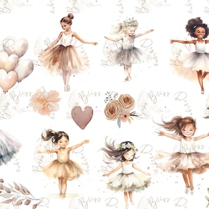 Clipart Ballett Ballerina Ballettschuhe Schleifen Herzen Blumen PNG Sofort Download Kinder Ballett Posen Ballet Rosa Ballett Tutu Tänzerin