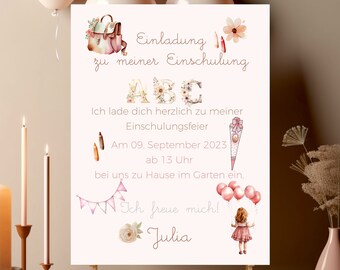 Einladung Einschulung Mädchen, Einladungskarten Einschulung rosa, Einschulung Karte rosa, Einschulungsparty, Schulkind, Schulstart Karte