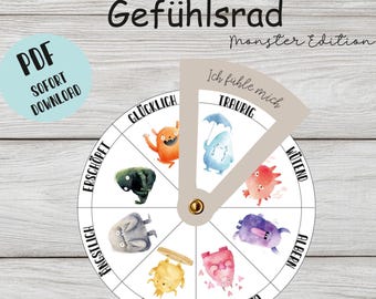Monster Emotions Wheel | Emotions Clock for Children Montessori | Kindergarten & School | Emotions Wheel/Emotions Wheel | Learning Feelings and Emotions | Feelings PDF