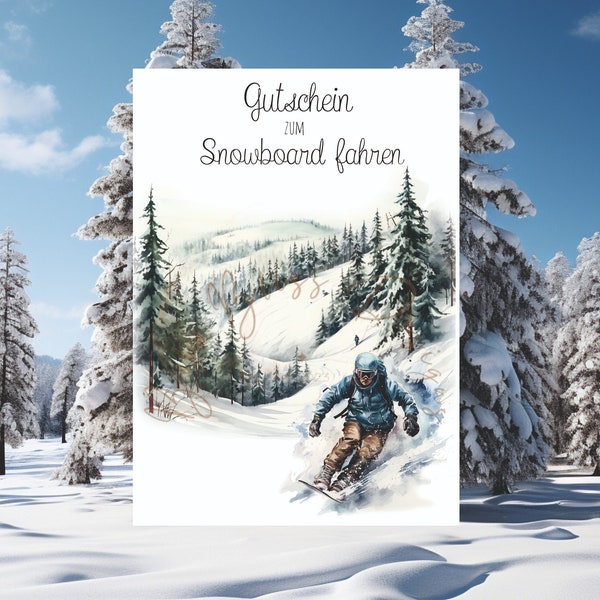 Gutschein Snowboard, Geldgeschenk Snowboard, Gutscheinkarte Snowboard, Winter, Geburtstag, Weihnachten, Snowboard Fahren, Karte Snowboard
