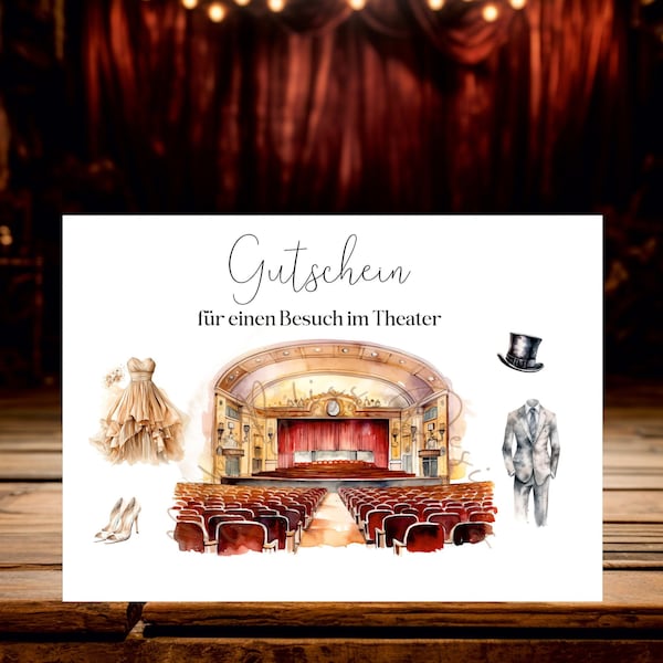 Theater Gutschein, Vorlage zum Ausdrucken, Theaterkarte, Gutscheinkarte Theater, Ticket Theater, Gutschein Theater,Geschenkgutschein Theater