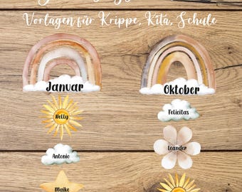 Children's birthday calendar, group room calendar, calendar for children, birthday overview, annual calendar for children, daycare school calendar (PDF)