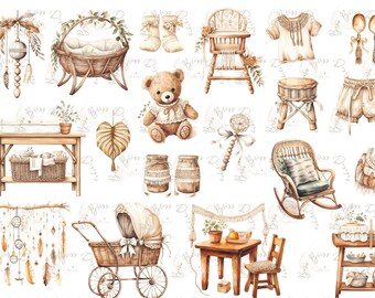 boho baby shower PNG, boho nursery, boho baby watercolor clipart, nursery animal clipart,baby shower clipart,sublimation design,baby clipart