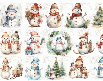 Snowman clip art, Cute Snowmen, winter clipart, christmas clipart, snowman clipart, watercolor snowman clipart, Xmas snowman clip art