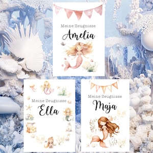 Carpeta de certificados para matrícula escolar, carpeta de certificados sirena, carpeta de certificados personalizada niña, portada digital para carpeta de certificados, certificado pdf