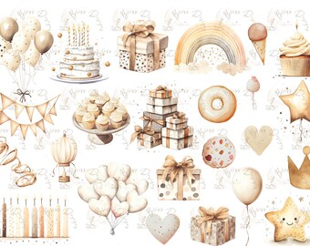 Clipart di compleanno, clipart di torta di compleanno boho, clipart di compleanno ad acquerello, clipart di compleanno boho, clipart di torta di compleanno ad acquerello