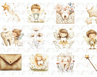 Tooth fairy clipart, Watercolor fairy characters clipart, watercolor tooth fairy clipart, Little fairy tale characters,Baby tooth,Milk tooth