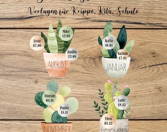 Birthday calendar for children, group room calendar, calendar for children, birthday overview, annual calendar for children, daycare school calendar,pdf