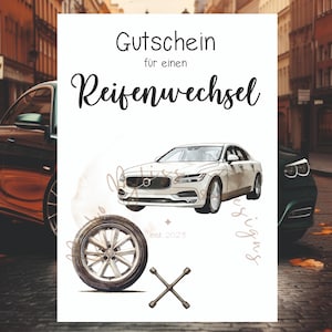 Tire change voucher, car voucher, gift for drivers, workshop voucher, car service voucher, tire fitting voucher, pdf