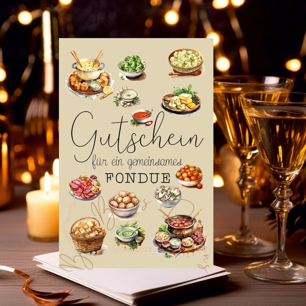 Fondue voucher, food voucher, fondue invitation, fondue gift voucher, fondue voucher card, fondue card, shared time voucher