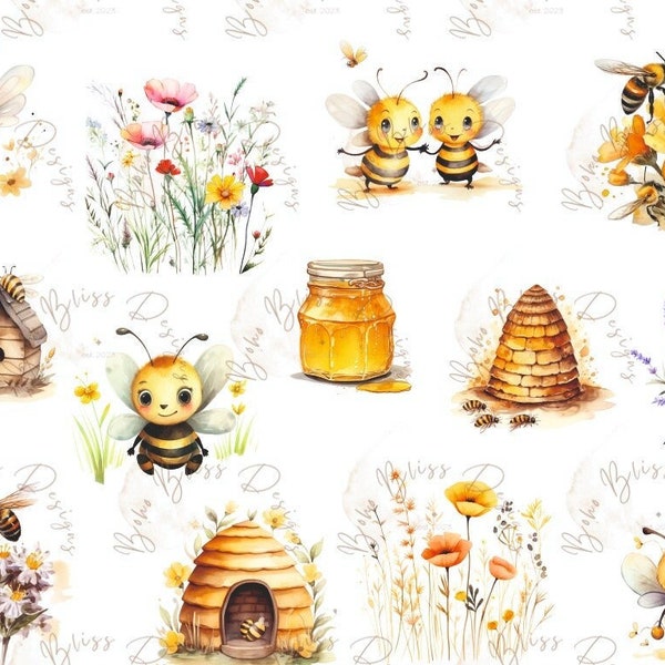 Bee Clipart Bee Clipart Animal Clipart Watercolor Watercolor Honey Bees Clipart Bumblebee Clipart Honeybee Clipart png instant download