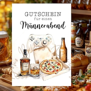 Gutschein Männerabend, Gutschein für Männer, Gutschein für ihn, Einladung Männerabend, Karte Männerabend, Gutschein Zeit verschenken