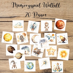 Juego de memoria espacial, juego de memoria IMPRIMIBLE, descarga de juego de memoria, memoria para imprimir, tarjetas de memoria espacial, cohete, astronauta, pdf