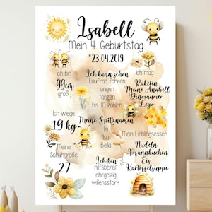 Meilensteintafel Biene, Geburtstagsposter personalisiert, Meilensteintafel erster Geburtstag,Meilensteinposter erster Geburtstag,Geburtsbild