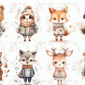 Clipart animali della foresta PNG, Clipart animali della foresta ad acquerello, Disegni carini ad acquerello del bosco, Clipart animali autunnali, cervi, boschi, foresta, vivaio